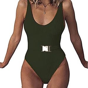 Womens Monokini Scoop Neck One Piece Backless Cheeky Swimwear